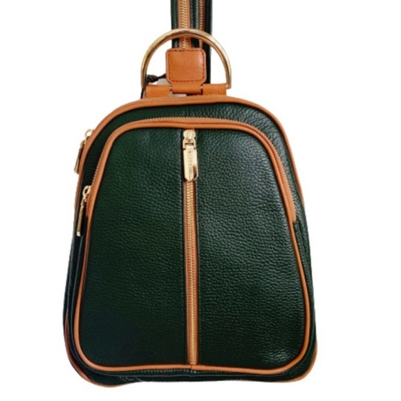 Valentina Pebbled Leather Convertible Backpack Sling Bag Purse Hunter Green - Picture 3 of 16